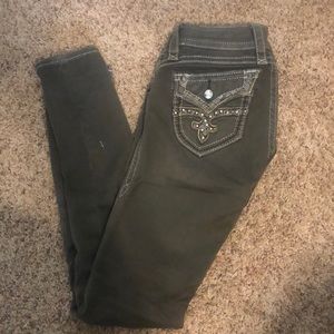 Rock revival olive green skinny jeans